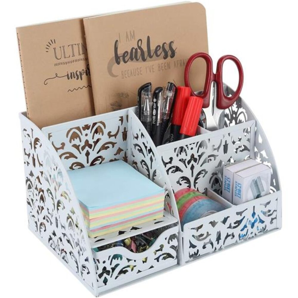 Desk Organizer Caddy with 6 Compartments 1 Sliding Drawer Desktop Accessories